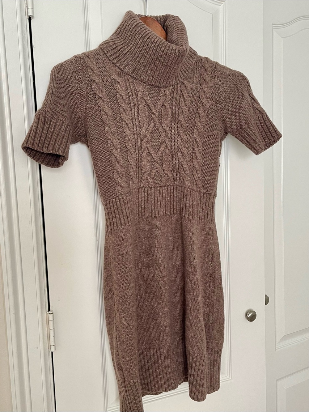 LOFT Ribbed Cable Knit Turtleneck Sweater - Taupe Brown